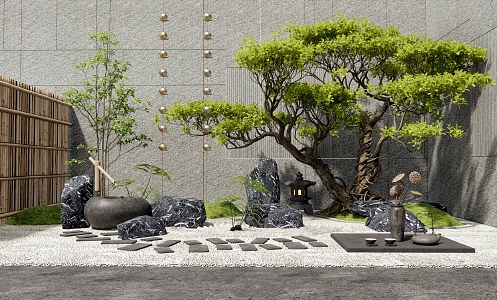 Zen Courtyard Landscape Dry Landscape Stone Landscape Stone Bryophytes Gardening Setches Landscape Tree 3d model