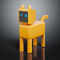 Yellow Geometric Block Cat with Simple Blue Eyes and Shiny Surface on Dark Background