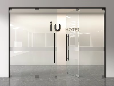 Modern Glass Swing Door for Hotel Exterior with iu HOTEL Logo 3d model