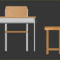 Simple Wooden Desk Chair And Metal Legs Side Table Furniture Set