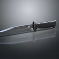 Tactical Military Knife With Sharp Metal Blade Black Handle On Reflective Surface