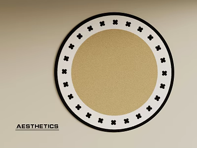 Round Beige Carpet With Black Decorative Edge Patterns Aesthetic Design 3d model