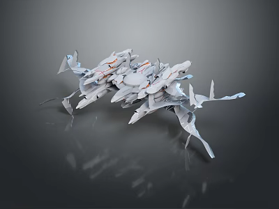 Futuristic Mechanical Structure With Complex Geometric Shapes White Gray And Blue Accents 3d model
