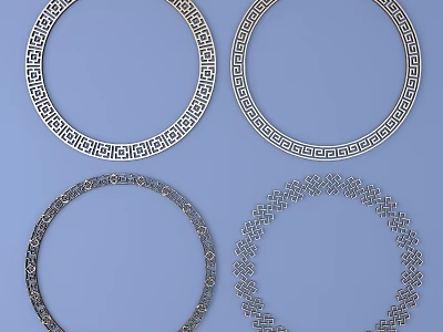 Intricate Carved Circular Rings With Various Decorative Patterns On Blue Background 3d model