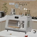 White Toaster Oven With Digital Display Transparent Door And Coffee Cup On Kitchen Countertop