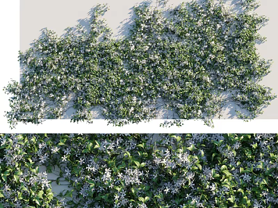Lush Green Plant Wall With White Small Flowers For Indoor Living Decoration 3d model