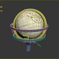 Vintage Globe With Yellow Ring Metal Stand And Geographic Map Details