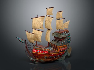 Chinese-style sailing ancient boat wooden boat 3d model