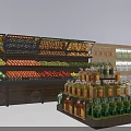 Organized Supermarket Shelves Display Fresh Fruits And Various Beverages In Store