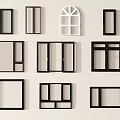 Various Shapes Black And White Window Frames Arranged On Light Background 3d model