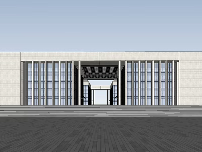 Modern Office Building Exterior With Large Glass Windows And Stone Entrance Steps 3d model
