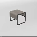 Modern Gray Fabric Footstool With Black Metal Frame And Minimalist Design