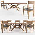 Solid Wood Rectangular Dining Table Set With Six Black Cushioned Chairs 3d model