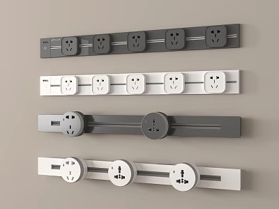 Wall Mounted Socket Strips With Multiple Outlets In Gray And White Designs 3d model