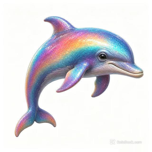 Shiny Rainbow Colored Dolphin Decorative Ornament Set For Home Decor 3d model 