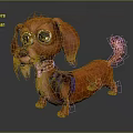 Cute Cartoon Dachshund With Orange Fur Blue Collar Purple Vest Standing On Dark Background