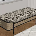 Stylish Rattan Bench with Floral Padded Seat and Metal Legs for Indoor Use