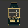 Green And Gold Mini Kitchen Equipment With Hood Countertop And Cabinets