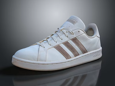 Stylish White Lace Up Sneakers With Three Brown Stripes And Low Top Design 3d model