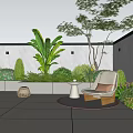 Cozy Patio Lounge Chair with Lush Greenery Side Table and Tile Floor