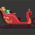 Festive Red Christmas Sleigh with Colorful Gift Boxes and Golden Accents