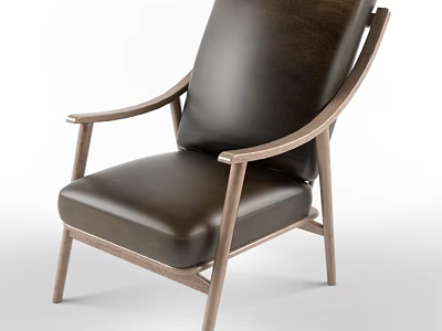 Stylish Leather Lounge Chair with Wooden Frame and Armrests for Modern Living Space 3d model