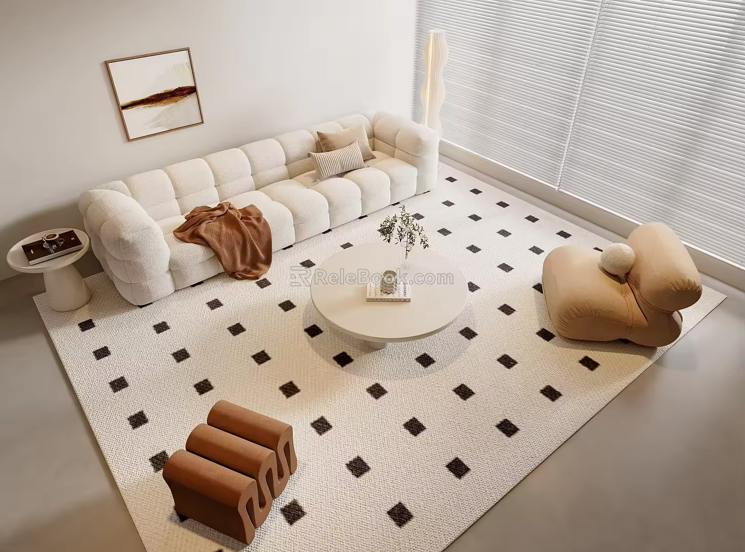 Sofa Coffee Table Combination Hanging Picture Stool Side Table Floor Lamp 3d model