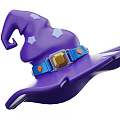 Purple Wizard Hat With Star Patterns Blue Belt Golden Square Buckle And Orange Round Decorations