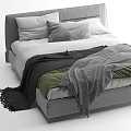 Modern Double Bed With Layered Gray Green Blankets And White Pillows 3d model
