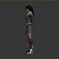 Sci Fi Game Movie Character With Gray Green Tech Style Outfit Short Hair Mechanical Boots