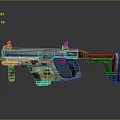 Futuristic Sci-Fi Weapon With Purple Yellow Mechanical Body And Tactical Rail Design