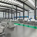 Industrial Workshop Interior With Metal Processing Equipment Production Line Steel Structure And Green Floor