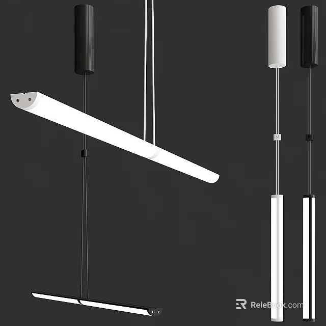 Modern Hanging Pendant Lights With Long Bar Design Black White LED Lighting 3d model 