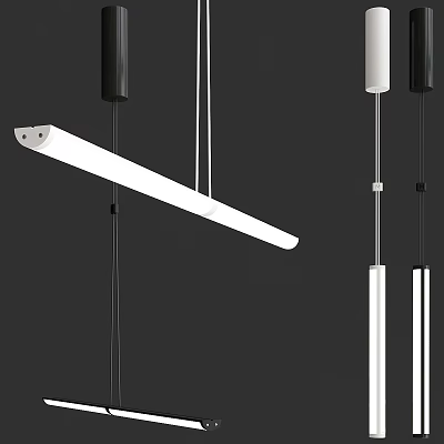 Modern Hanging Pendant Lights With Long Bar Design Black White LED Lighting 3d model