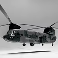 Military Helicopter Equipped With Camouflage And Twin Rotors In Flight