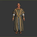3D Ancient Egyptian Character Model In Blue Yellow Striped Robe With Golden Belt And Sandals