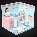 Cartoon Scene Of Kids Room With Bunk Bed Desk Chair Window Decorations And Potted Plants