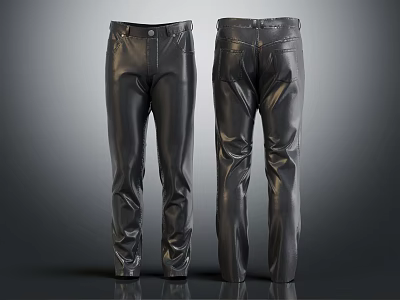 High Quality Stylish Black Leather Pants Front And Back View Design 3d model