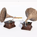 Vintage Gramophone Audio Speakers With Intricate Horn Design And Wooden Base Decor