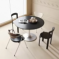 Modern Round Black Dining Table And Chairs Set With White Base In Light Room 3d model