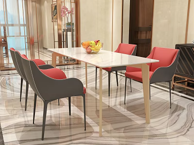 Modern Dining Table and Chair Combination Rock Board Dining Table and Chair 3d model