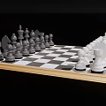 Checkered Chessboard With Black And White Chess Pieces On Wooden Frame