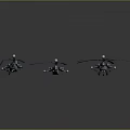 Three Space Exploration Aerospace Helicopter Models With Metallic Texture And Gray Background