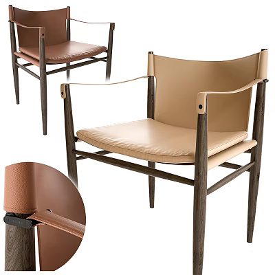 Elegant Modern Leather Dining Chairs With Padded Seat Wooden Frame And Armrests 3d model