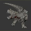 Mechanical Dinosaur Model With Metallic Skeletal Structure Open Mouth And Sharp Teeth