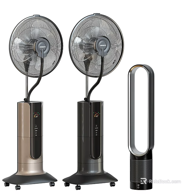 Smart Machines Modern Tower and Bladeless Standing Fans with Black Gold Design 3d model 