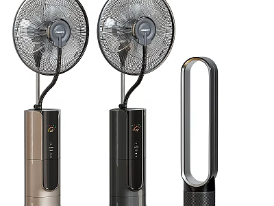 Smart Machines Modern Tower and Bladeless Standing Fans with Black Gold Design 3d model