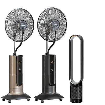 Smart Machines Modern Tower and Bladeless Standing Fans with Black Gold Design 3d model