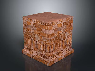 Scenic Outdoor Landscape With Brown Brick Cube Sculpture And Carved Base 3d model