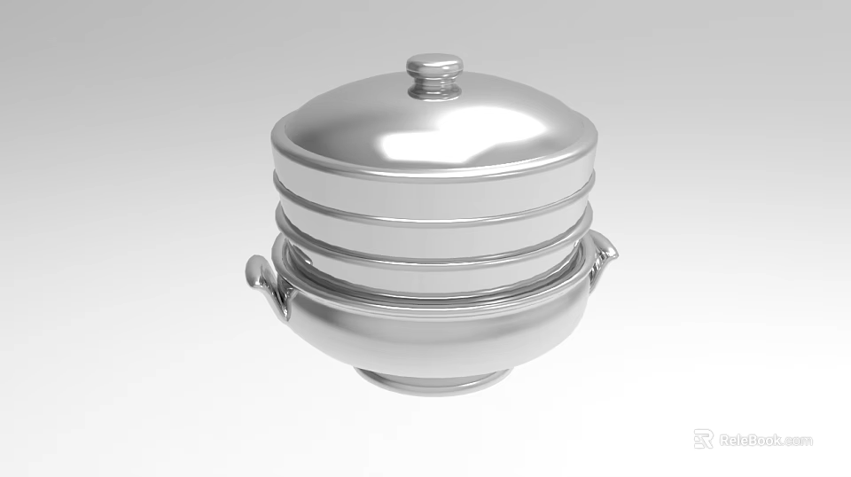 Stainless Steel Multi Layer Steamer Kitchenware With Lid And Side Handles For Home Cooking 3d model 